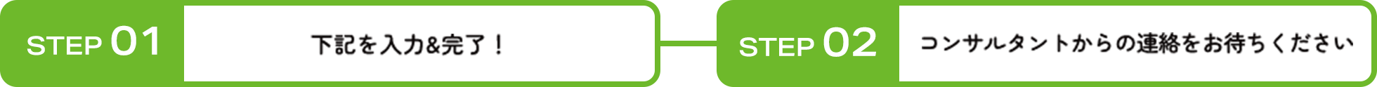 STEP01 下記を入力&完了！STEP02 コンサルタントからの連絡をお待ちください